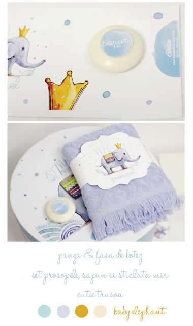 Trusou de botez cu elefanti si broderie pentru baieti, Bebe Elefant 9